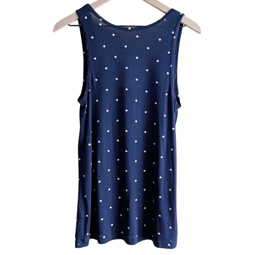J.Crew Women Small‎ Linen Scoop Neck Tank Top in Navy White Polka Dots